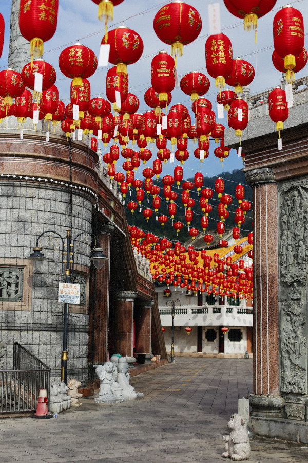 Red lanterns selebrating a new year hung on line in alley