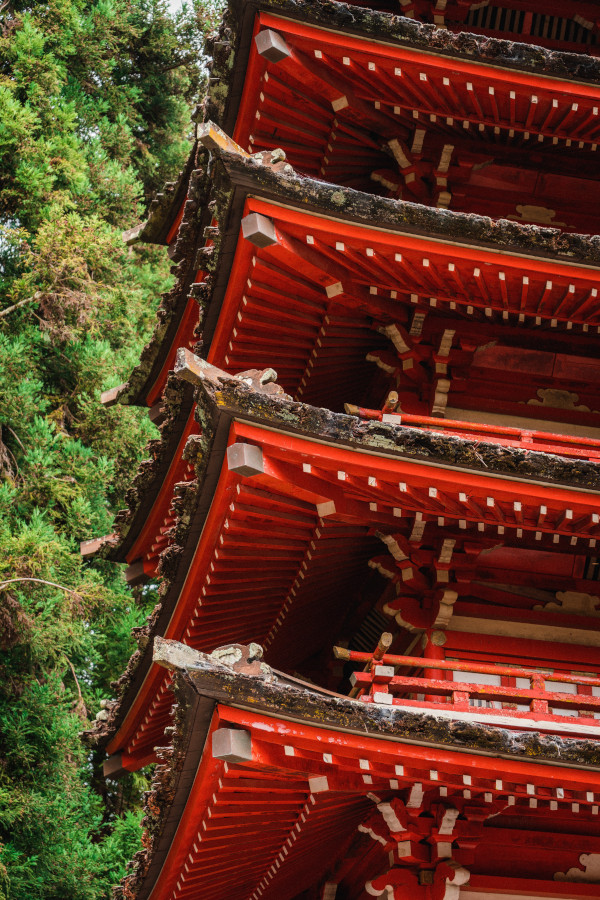 Japanese temple tower with wood