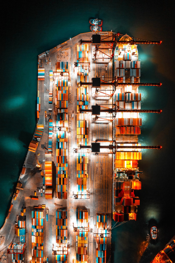 Container yard seen from above in Rotterdam