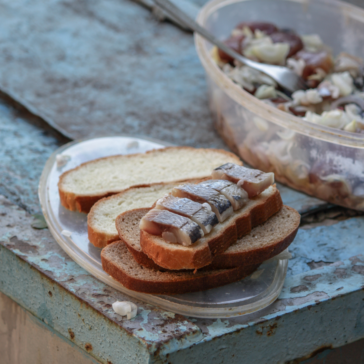 Pickled herring on bread in the Netherlands