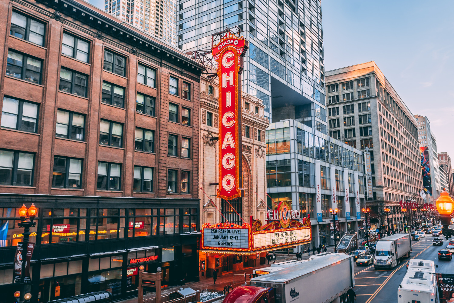 Chicago downtown with sign of the city