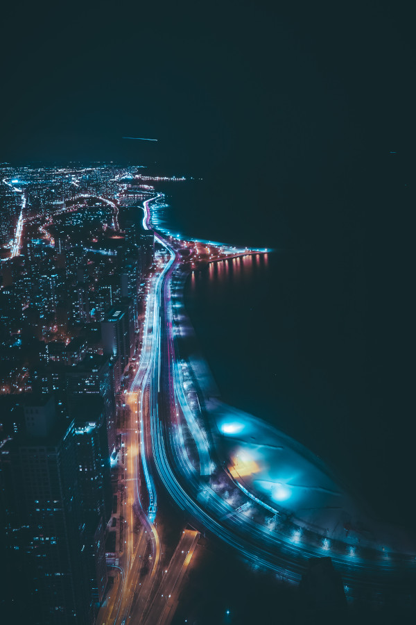 Chicago Michigan Lake shore at night